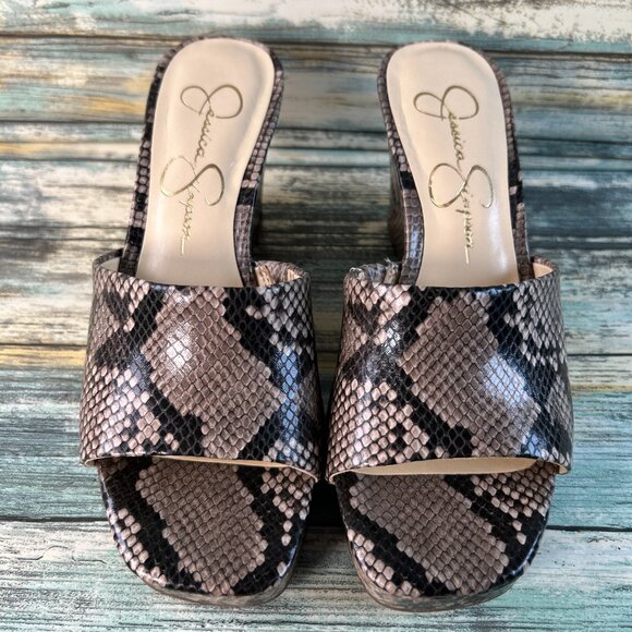 Jessica Simpson Allynna Platform Sandals Womens 5.5M Snake Print Slides Open Toe - Picture 4 of 13